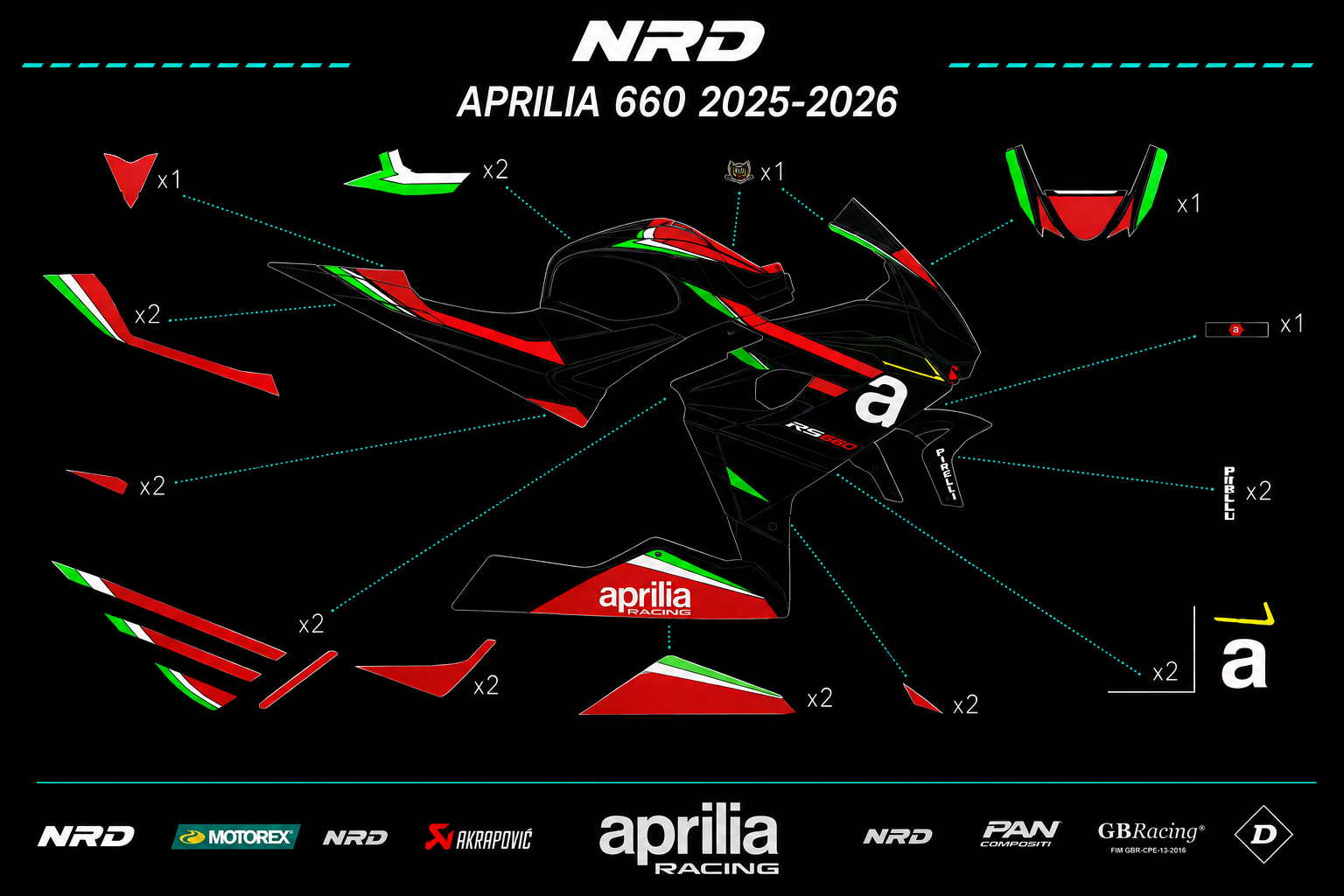 APRILIA RS 660 2025-2026– COMPLETE DECAL KIT 2