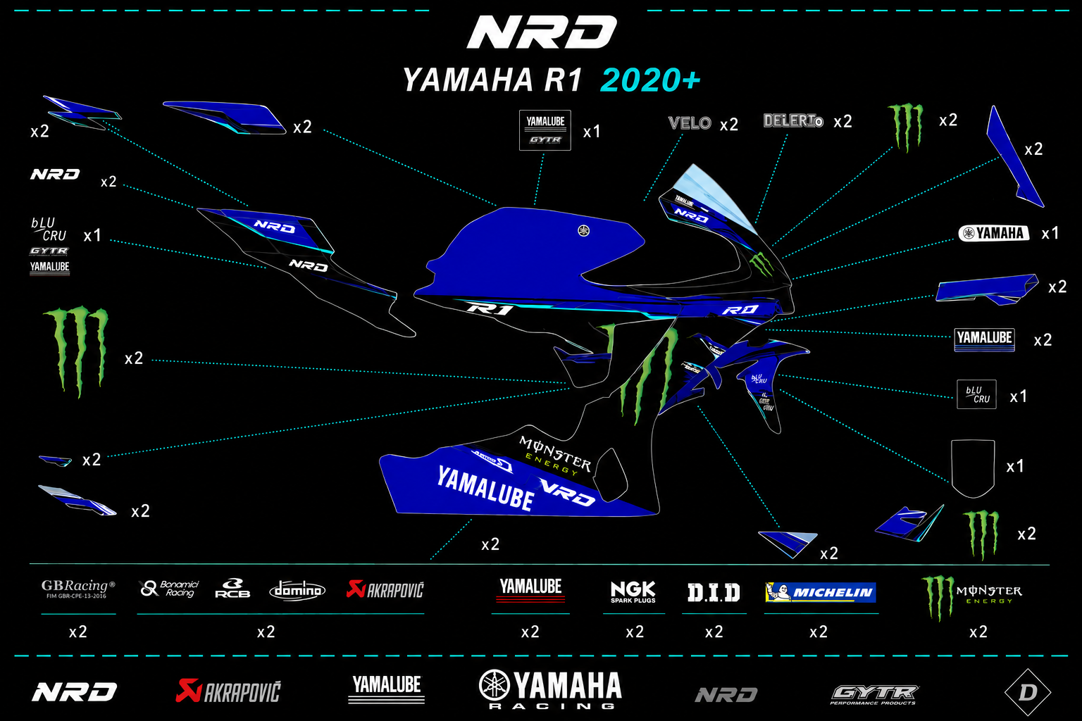 YAMAHA R1 2020+ – COMPLETE DECAL KIT 1
